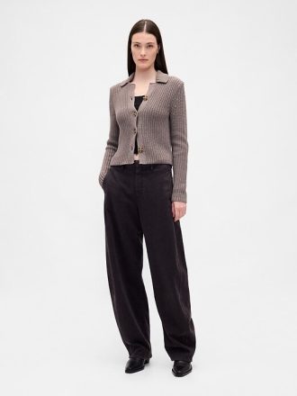 Sweter kardigan z kołnierzykiem, 100% bawełny