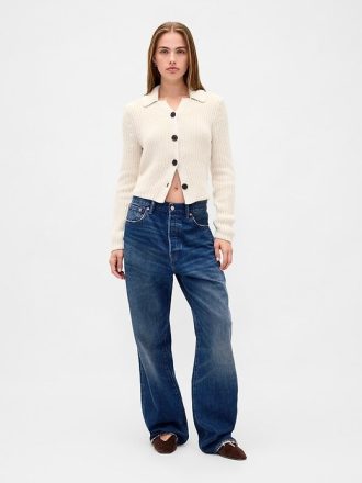 Sweter kardigan z kołnierzykiem, 100% bawełny