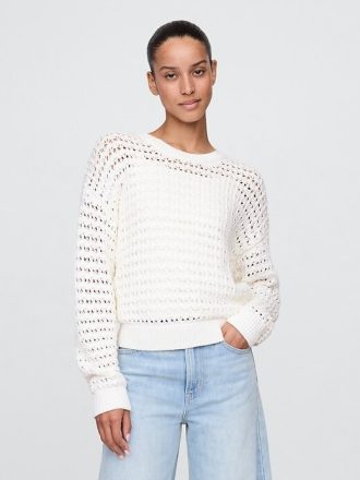Sweter szydełkowy z okrągłym dekoltem, 100% bawełny