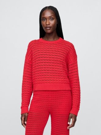 Sweter szydełkowy z okrągłym dekoltem, 100% bawełny