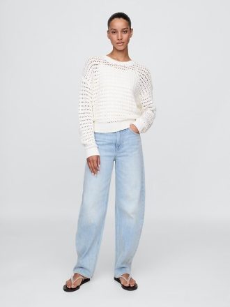 Sweter szydełkowy z okrągłym dekoltem, 100% bawełny