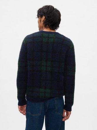 Sweter w kratę z dekoltem w serek