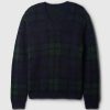 Sweter w kratę z dekoltem w serek