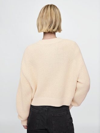 Sweter z dekoltem w serek, 100% bawełny, ściegiem shaker