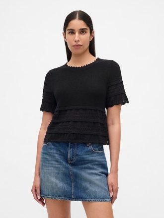 Sweter z mieszanki lnu i pointelle, krótki top