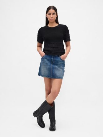 Sweter z mieszanki lnu i pointelle, krótki top