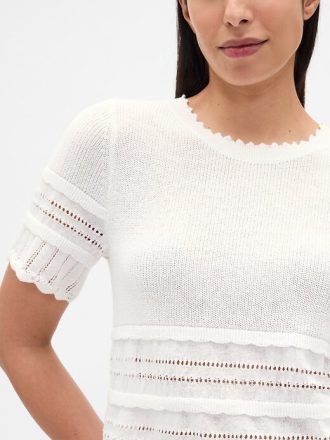 Sweter z mieszanki lnu i pointelle, krótki top