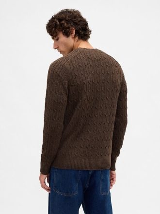 Sweter z mieszanki wełny merynosów o splocie warkoczowym