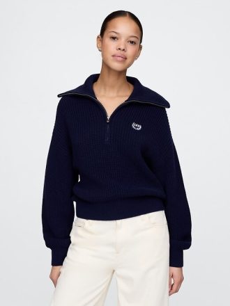 Sweter z zamkiem błyskawicznym do połowy, 100% bawełny