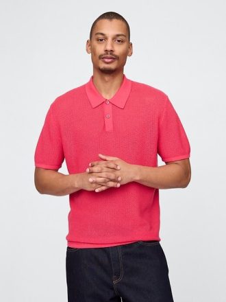 Teksturowany szydełkowy sweter polo