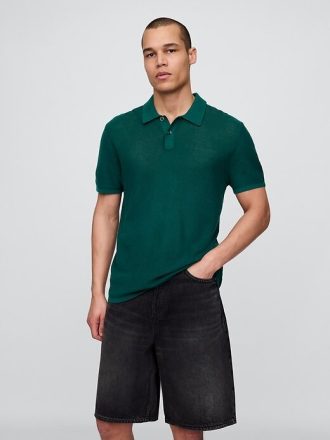 Teksturowany szydełkowy sweter polo