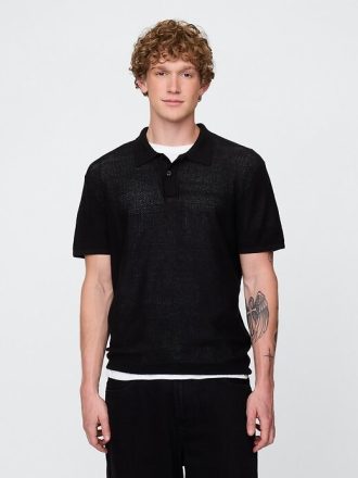 Teksturowany szydełkowy sweter polo