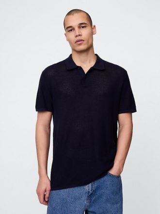 Teksturowany szydełkowy sweter polo