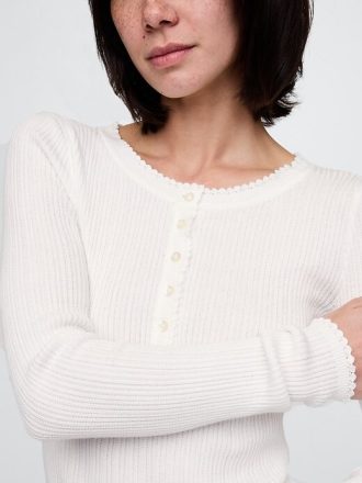 Top sweterkowy Henley Pointelle